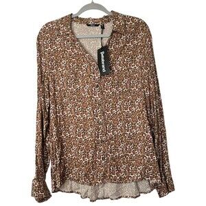 NWT! Betabrand Girlfriend Shirt Leopard Ruth Bader Ginsburg Button Down Top XL